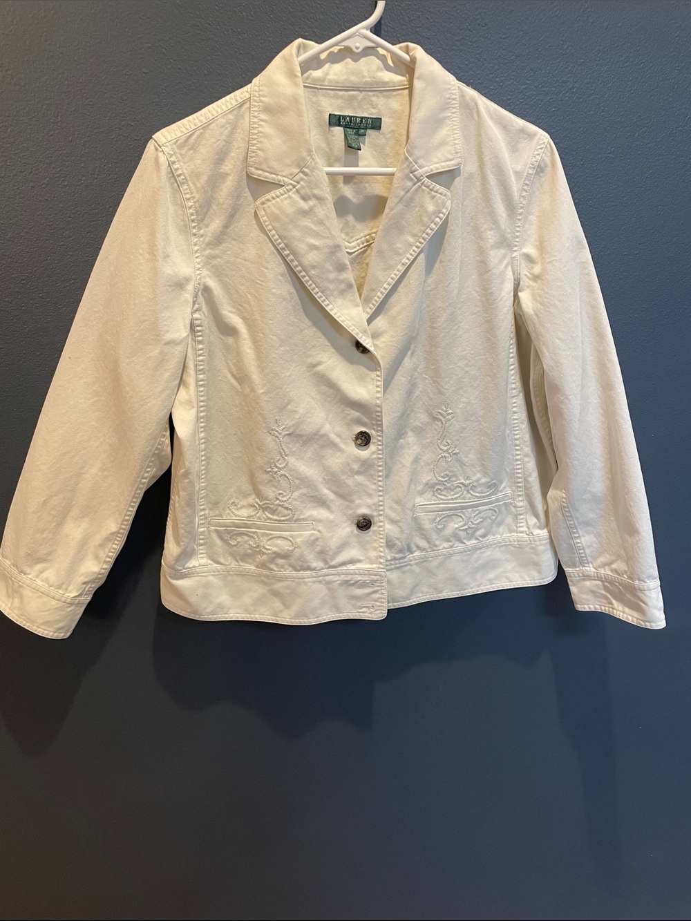 Ralph Lauren Cream Embroidered Cotton Blazer Jacket